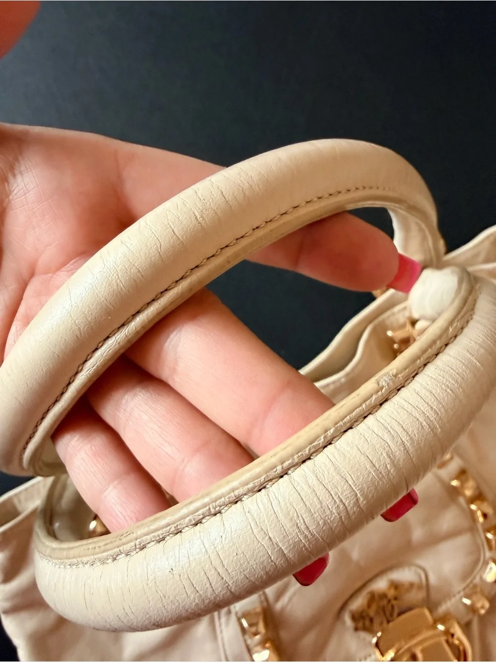 Betsey Johnson Vintage Cream leather satchel tote, buttery soft, gold hardware